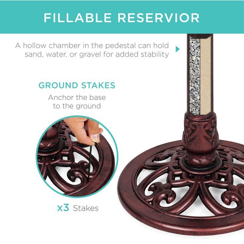 Cherry Red Rustic Polyresin Pedestal Bird Bath with Fleur-de-Lis Accents