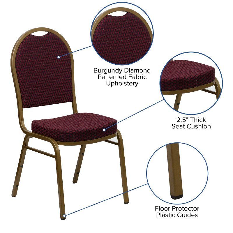 Burgundy Patterned Fabric and Gold Frame Stacking Banquet Chair