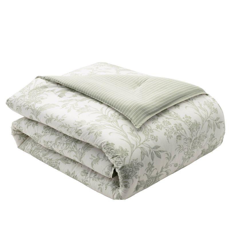 Jade Green and Cream Floral Cotton Comforter Set - Full/Queen