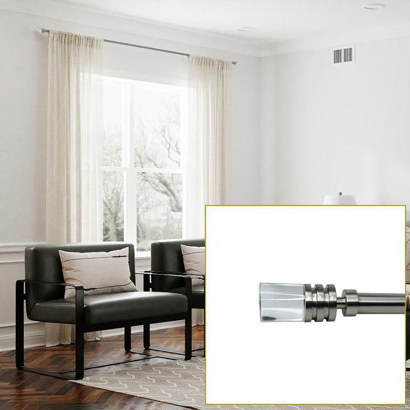 Brushed Nickel Steel Curtain Rod with Clear Acrylic Finials