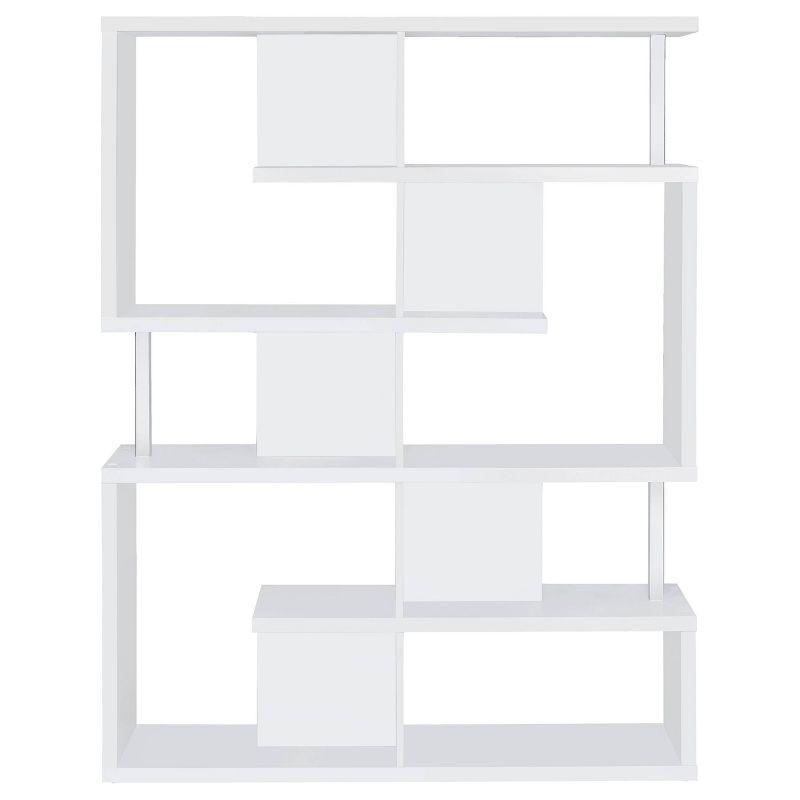 Modern White Zig Zag 5-Tier Bookcase with Chrome Accents