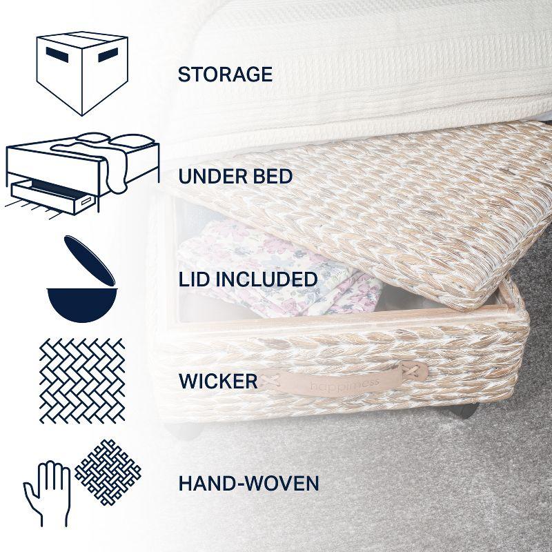 happimess Chett 26.38" Minimalist Hand-Woven Hyacinth/Wood Underbed Storage Bin with Wheels and Handles