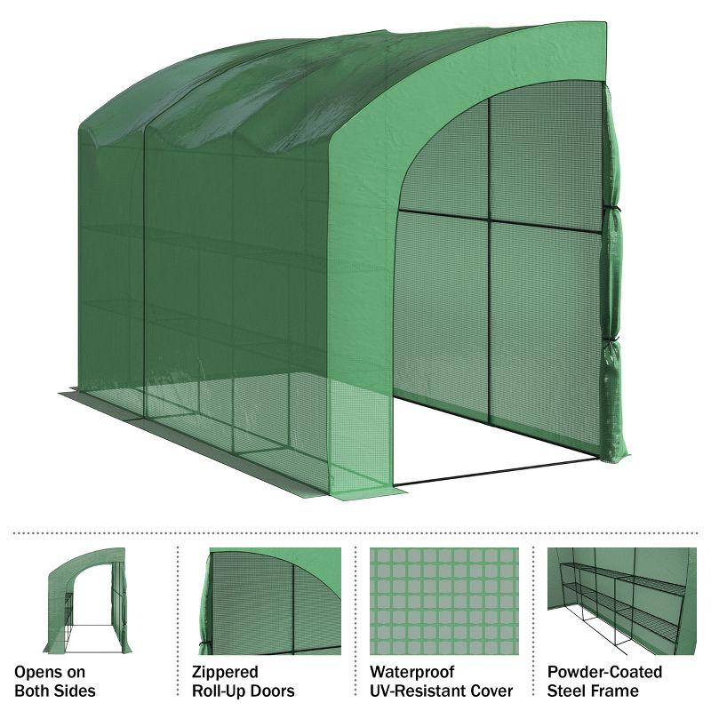 Lean To Greenhouse - 10ft x 5ft x 7ft Walk In Green House with Roll-Up Zippered Doors and 6 Shelves - Gardening Supplies by Home-Complete (Green)