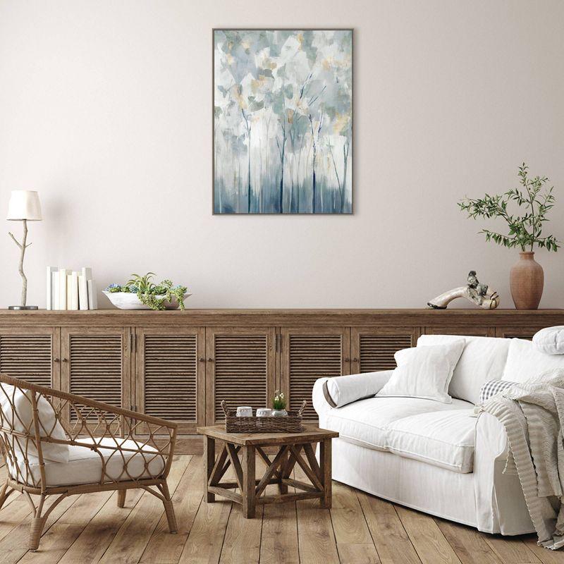 Large Blue and White Forest Canvas Print with Float Frame