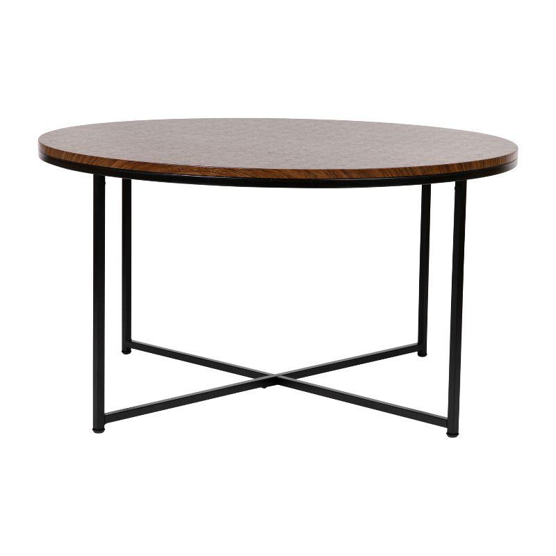 Walnut and Matte Black 3-Piece Round Coffee Table Set