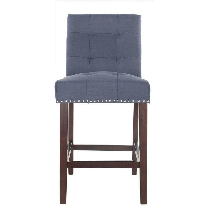 Navy Blue Tufted Linen Transitional Counter Stool, Set of 2