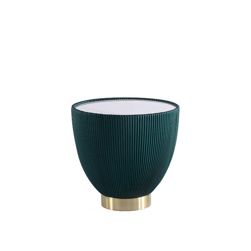 Tiny Green Ridged Accent Table with Gold Plinth Base