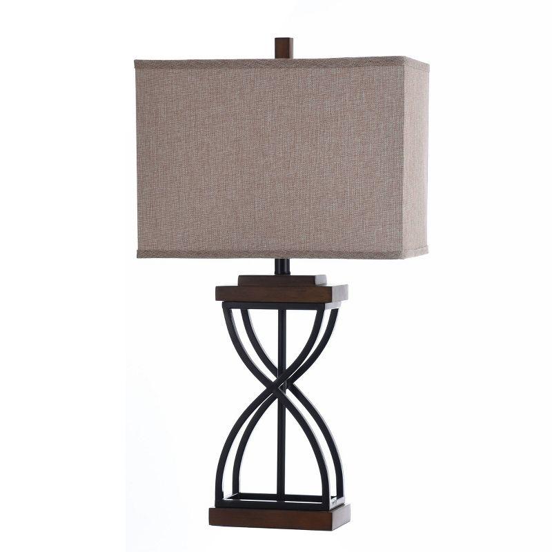 31" Black and Medium Wood Table Lamp with Beige Shade