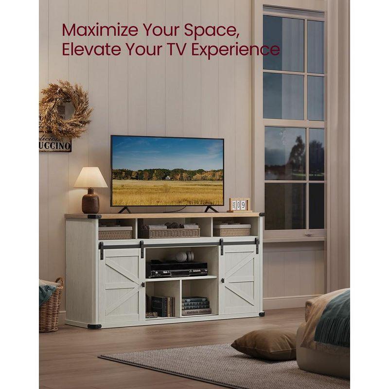 VASAGLE TV Stand for TVs up to 65 Inches, Farmhouse Entertainment Center with Sliding Barn Doors, TV Console Table Rustic White and Honey Brown