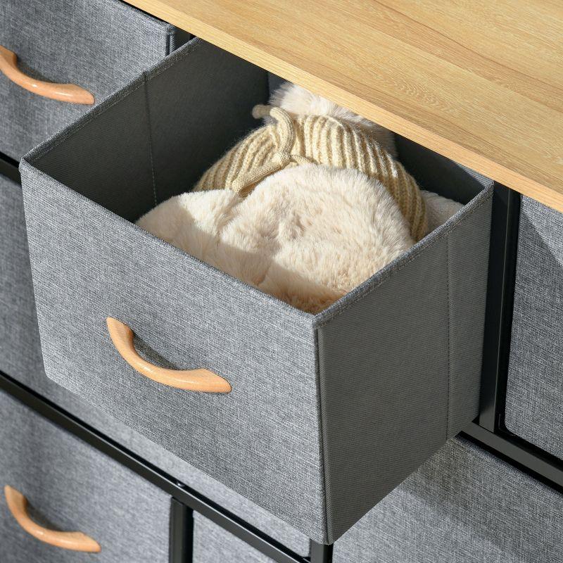 Light Grey 8-Drawer Fabric Storage Chest with Wood Top