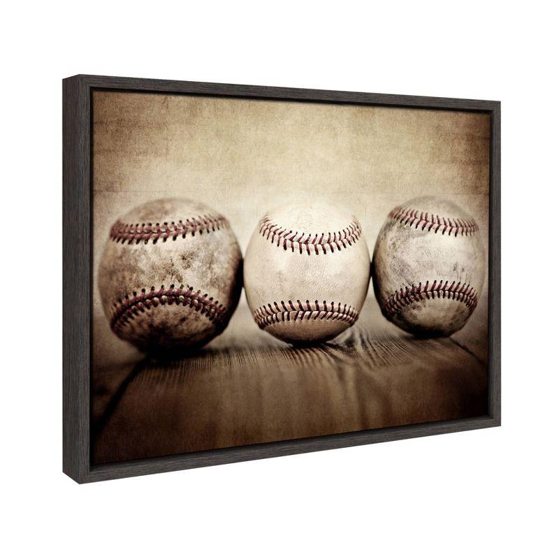 DesignOvation 18" x 24" Sylvie Three Vintage Baseballs Framed Canvas by Shawn St. Peter: Man Cave Decor, Sports Artwork