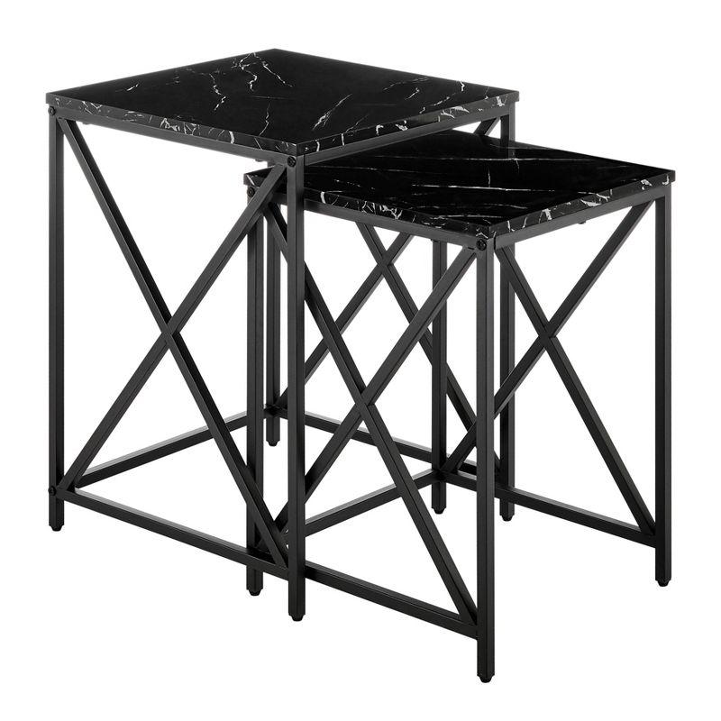 Modern Faux Marble and Black Metal Nesting End Table Set