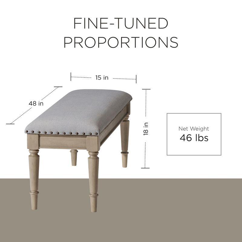 Elizabeth Gray Upholstered Wooden Bench with Nailhead Trim