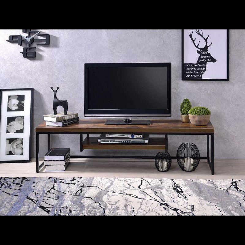 Weathered Oak and Black Industrial Media Console