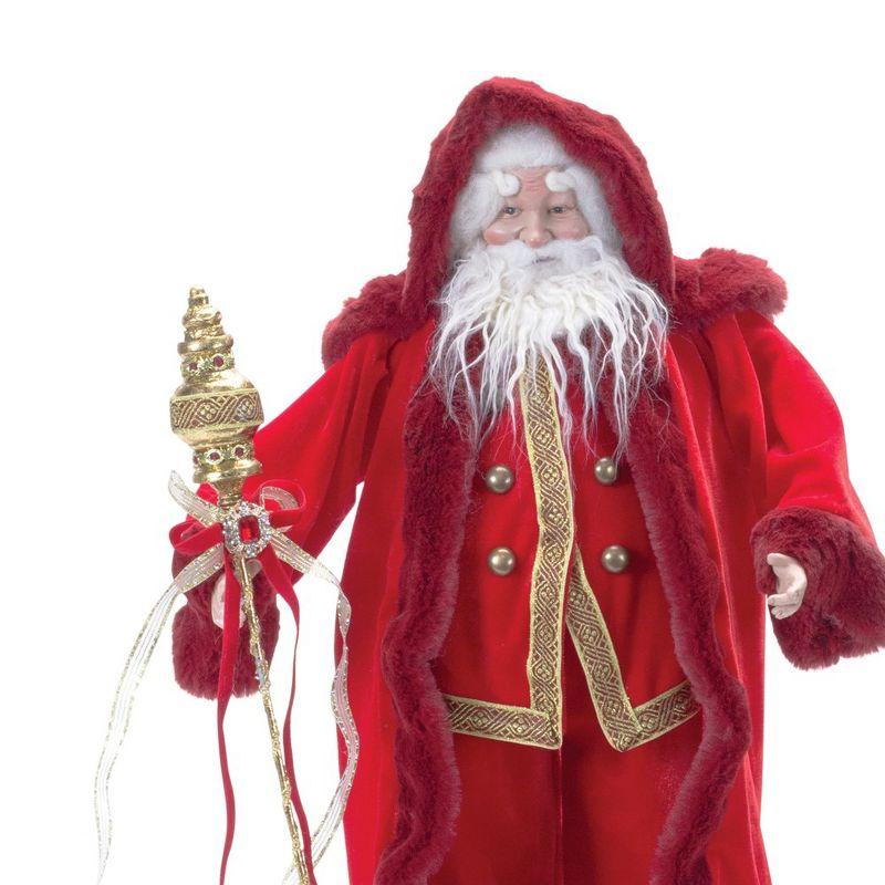 Jeweled Staff Santa with Red Fur Coat and Gold Trim, 23"H