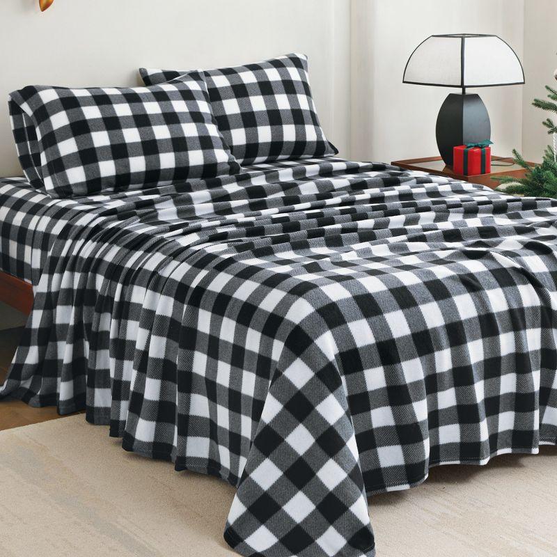Winston Brands Soft and Cozy Buffalo Plaid Fleece 4-Piece Sheet Set