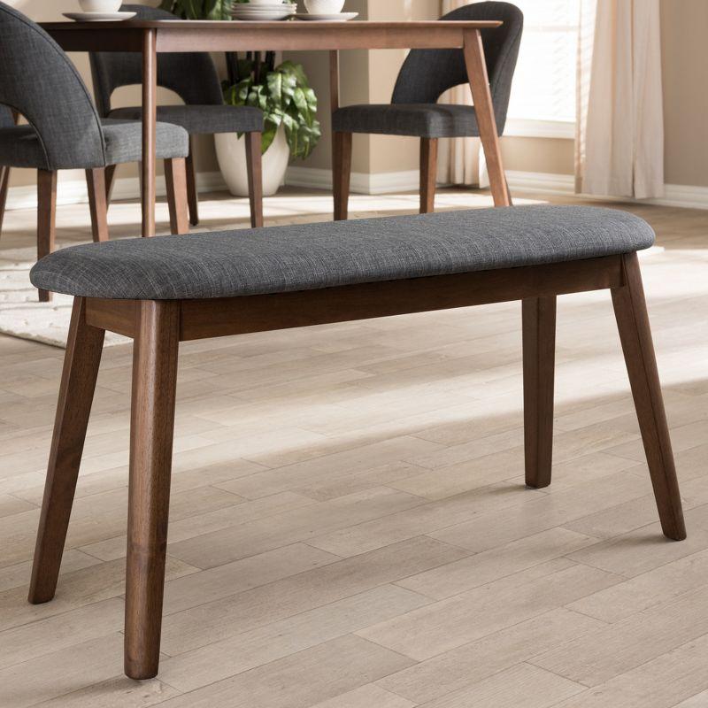 George Oliver Echoes Mid-Century Modern Bench with Dark Grey Fabric Upholstery and Walnut Finish