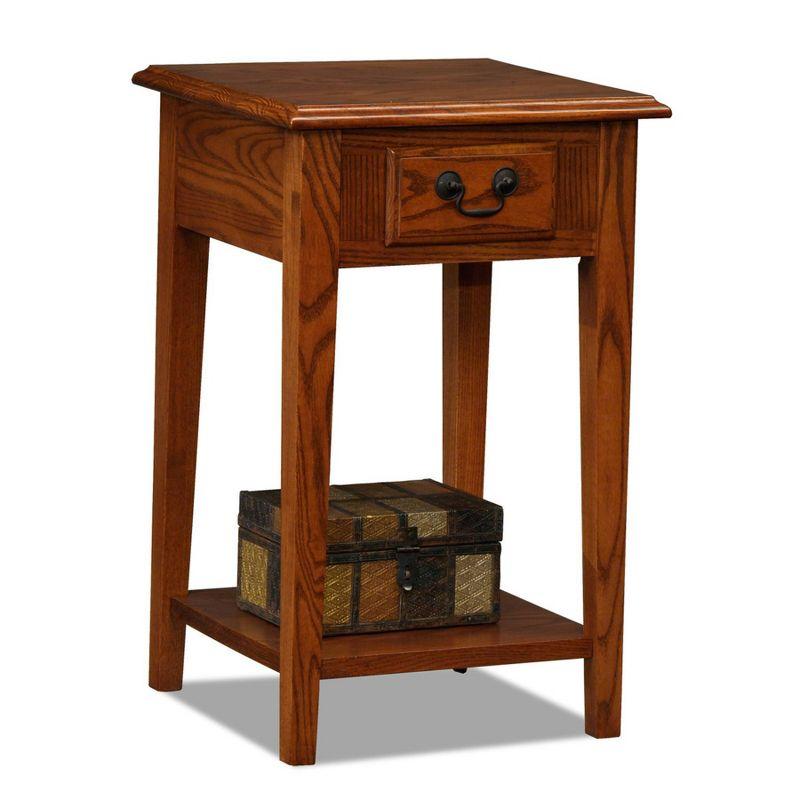 Medium Oak Rectangular Wood Side Table with Storage