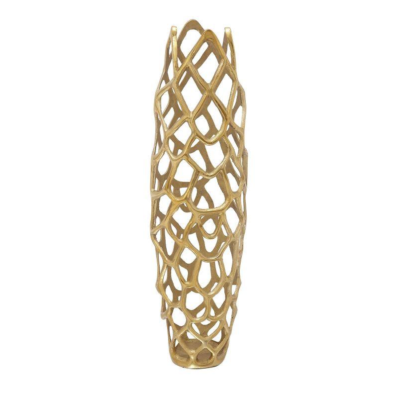 31" Gold Aluminum Net-Inspired Decorative Floor Vase