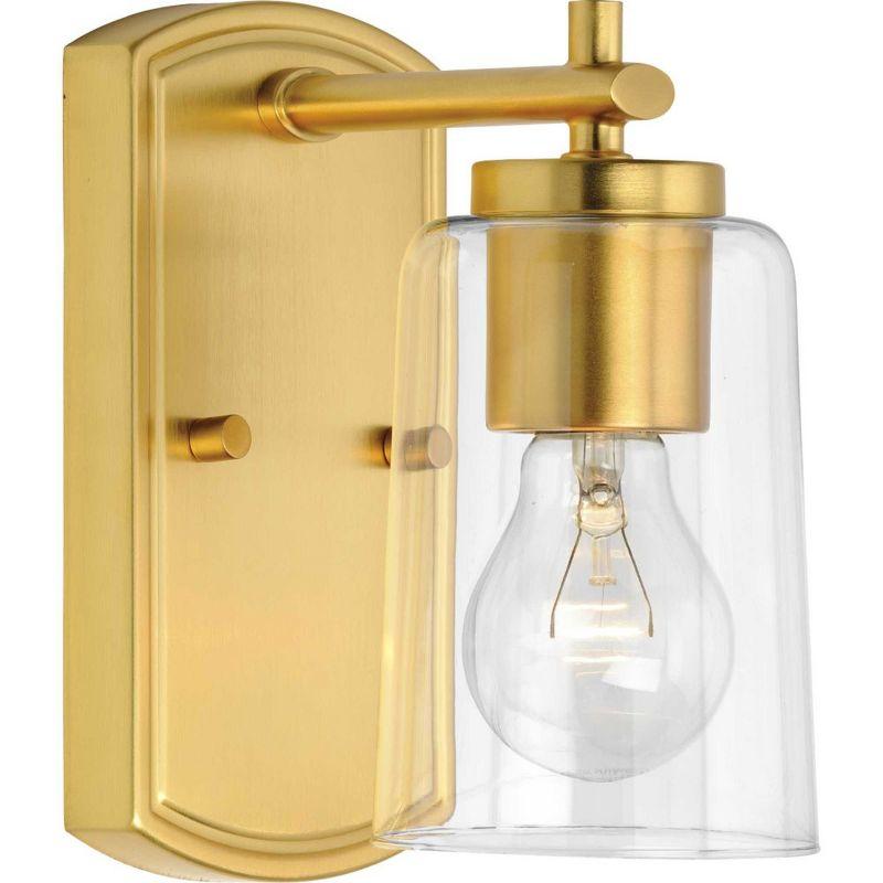 Progress Lighting Adley 1-Light Bath Wall Light, Satin Brass, Clear Glass Shade