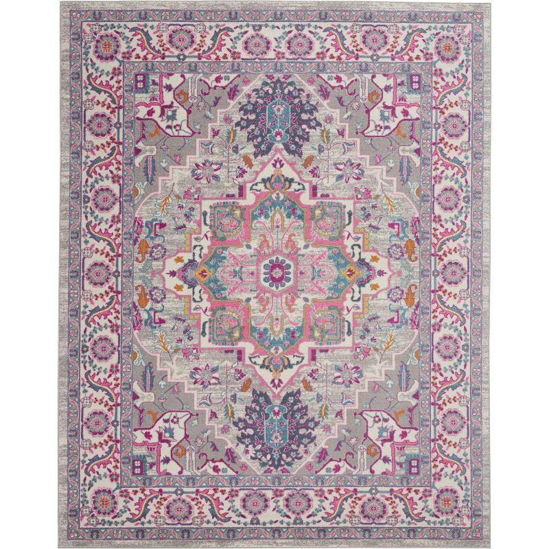 Nourison Passion Colorful Center Medallion Area Rug Light Grey/Pink 8' x 10'