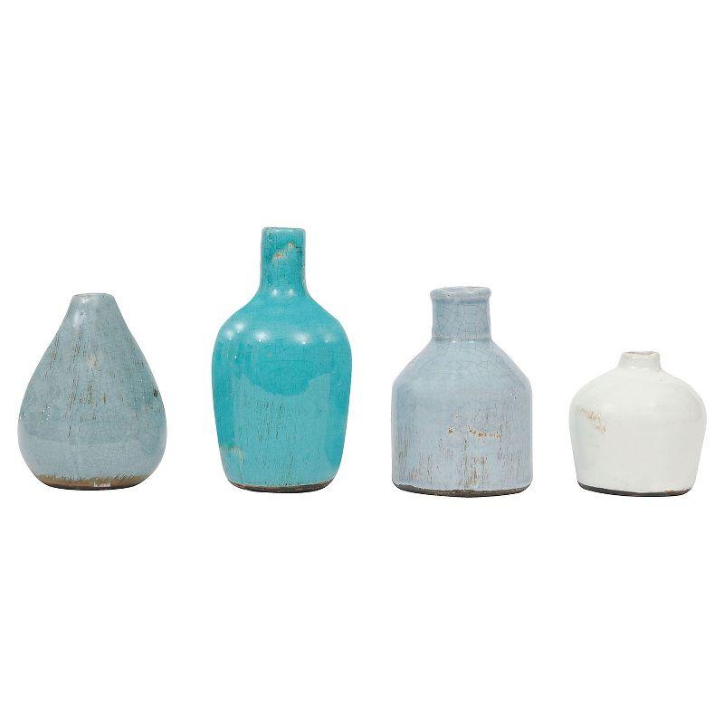 Artisan Blue Crackle Glaze Terracotta Vase Set of 4