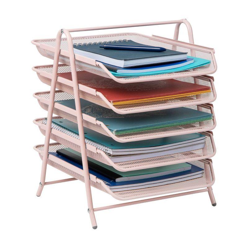 Pink Metal Mesh 5-Tier Letter Tray Organizer