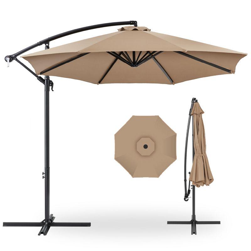 Tan Offset Hanging Outdoor Patio Umbrella with Steel Frame