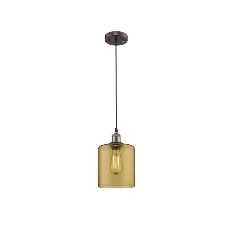 Chloe Lighting Owen Industrial-Style 1 Light Rubbed Bronze Amber Glass Ceiling Mini Pendant 7" Shade