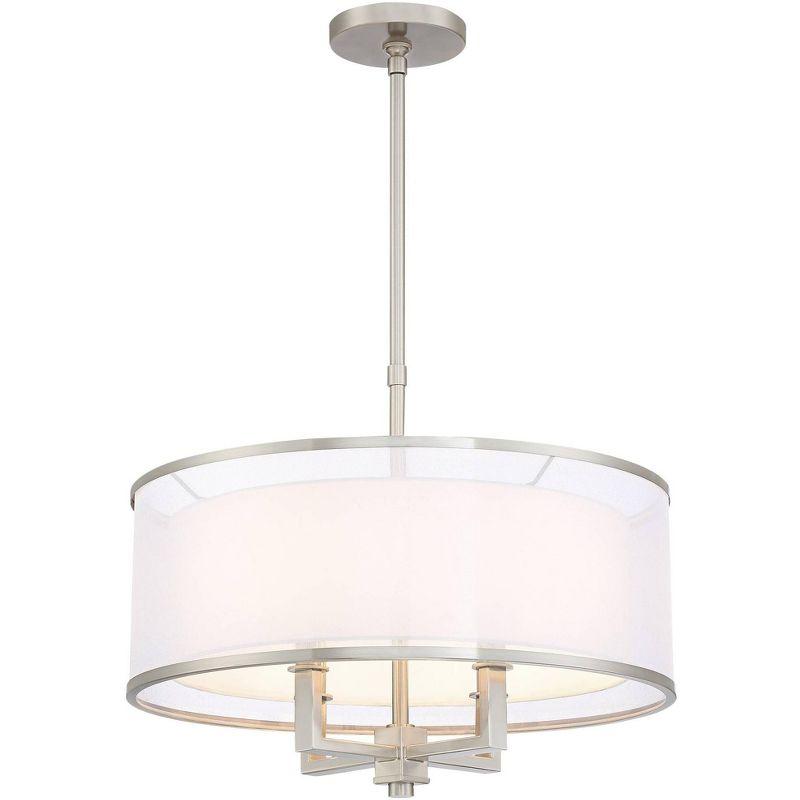 Possini Euro Design Brushed Nickel Drum Pendant Chandelier 21" Wide Silver Organza White Shade 4-Light Fixture for Dining Room