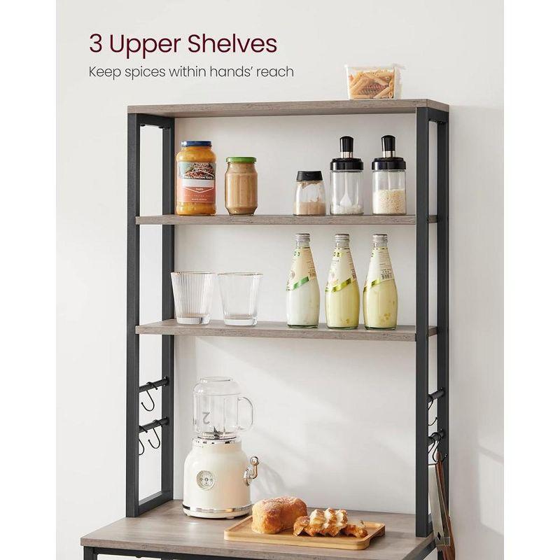 VASAGLE Baker's Rack Microwave Oven Stand Kitchen Tall Utility Storage Shelf 6 Hooks and Metal Frame