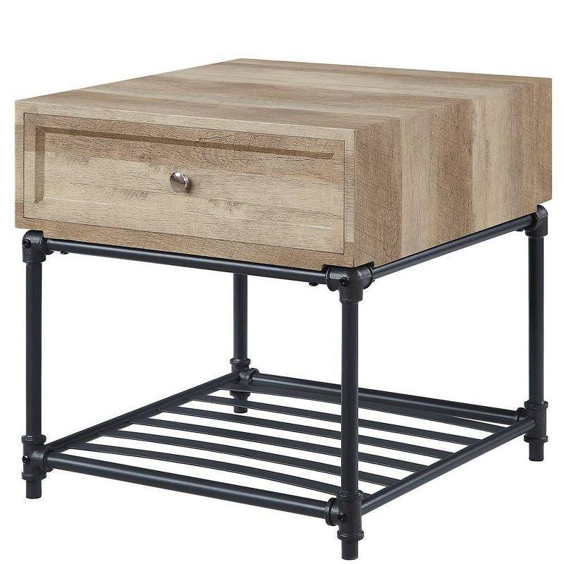Acme Furniture Brantley 22" Drawer and 1 Tier Shelf Accent Tables Oak and Sandy Black: No Assembly, Open Storage