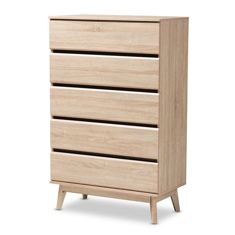 Miren Mid-Century Light Oak and Dark Gray Engineered Wood 5-Drawer Chest