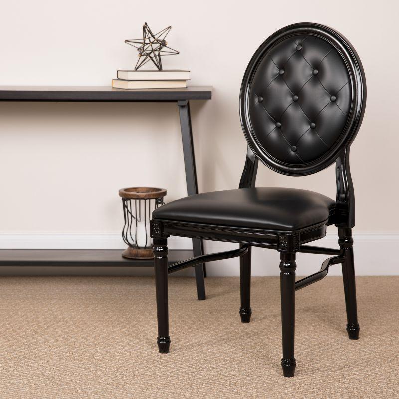 Elegant Black Vinyl Upholstered King Louis Side Chair