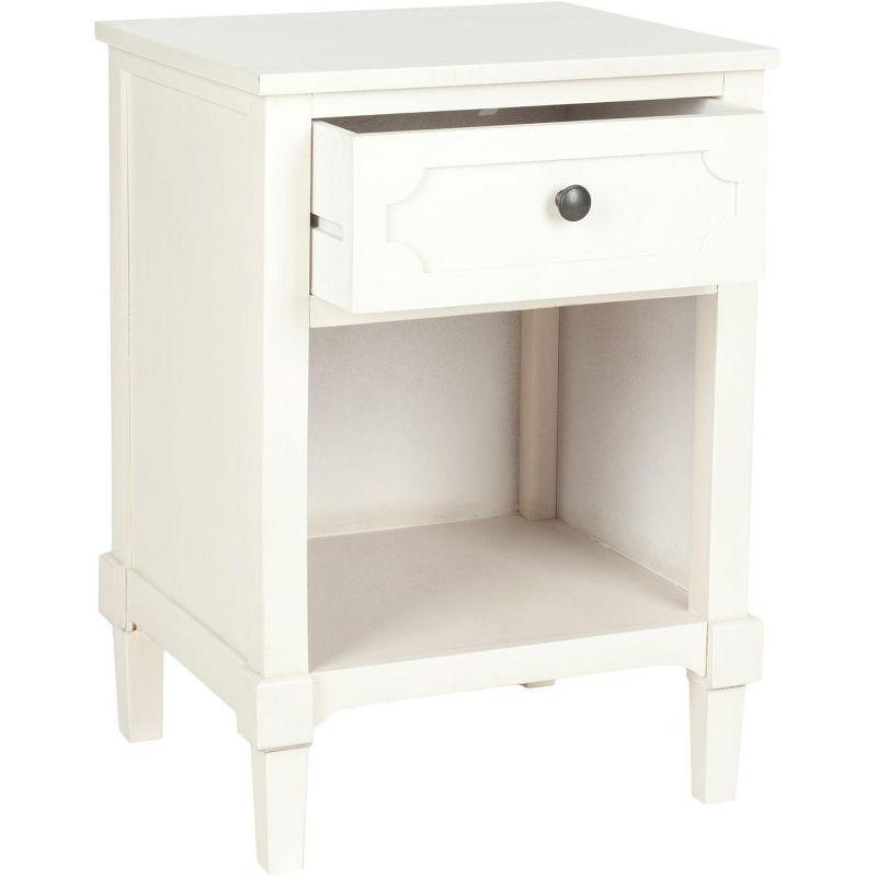 Transitional White Pine and Metal Storage Side Table