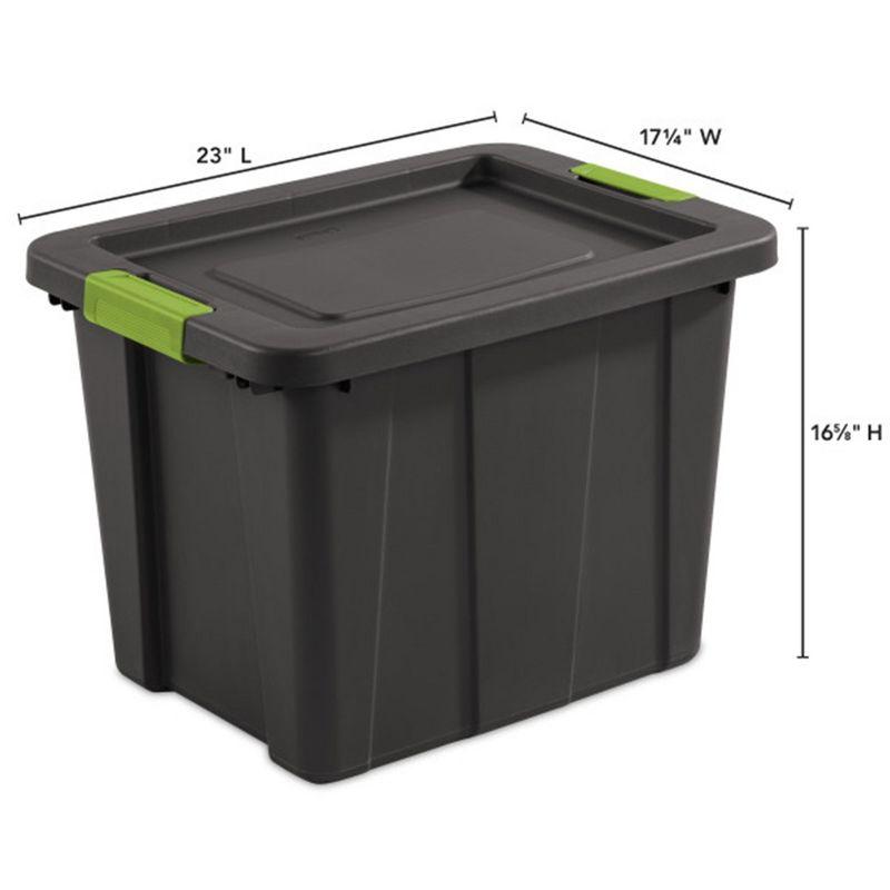 Tuff1 30-Gallon Stackable Black Plastic Storage Tote with Green Latches