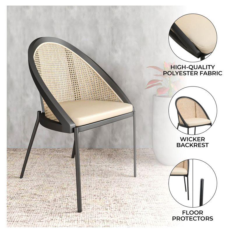 LeisureMod Urbane Dining Chair vynil Upholstery, Wicker-back and Stainless Steel Legs, Set of 4, Cream