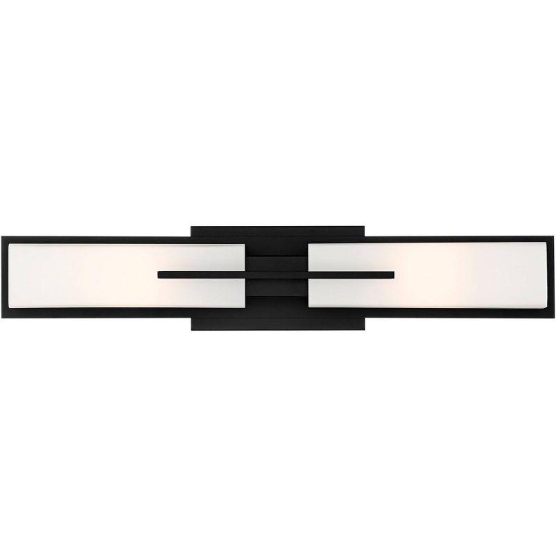 Possini Euro Design Midtown Mid Century Modern Wall Light Black Hardwire 23 1/2" 2-Light Fixture White Glass for Bedroom Bathroom Vanity Reading House