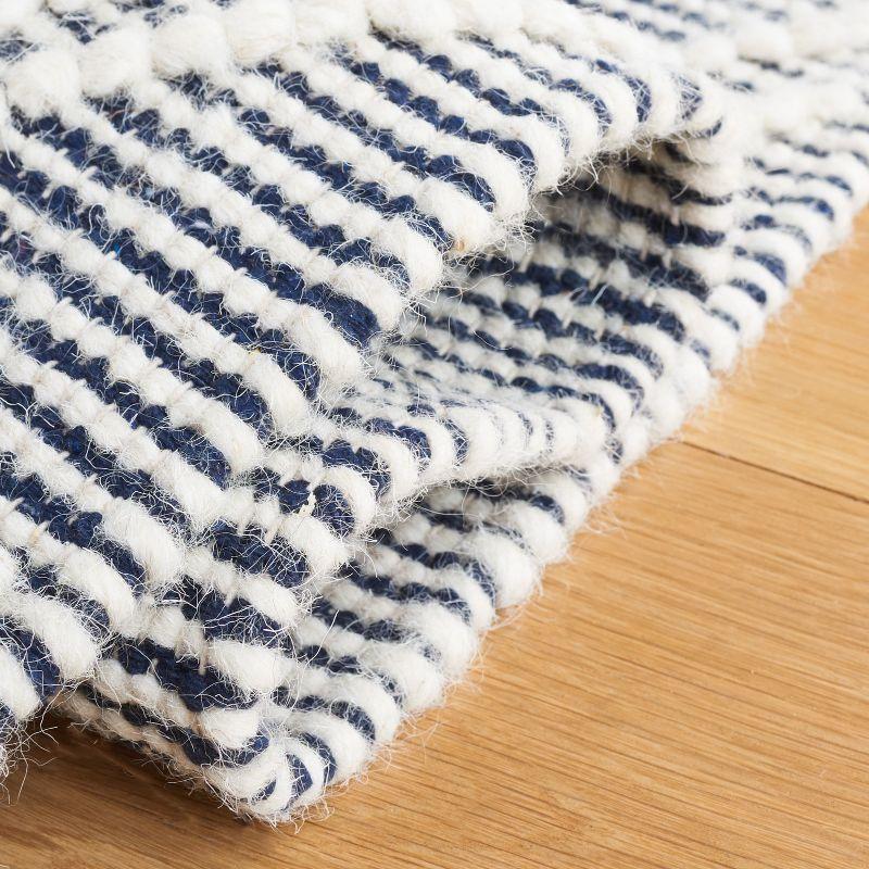 Ivory and Navy Handwoven Wool Rectangular Rug