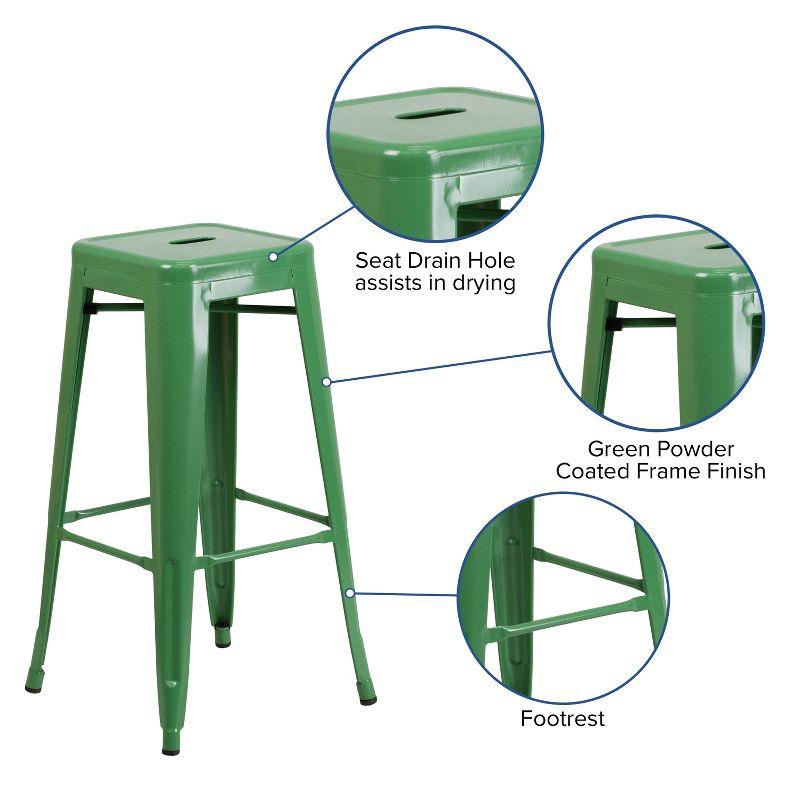 Flash Furniture Commercial Grade 30" High Backless Green Metal Indoor-Outdoor Barstool with Square Seat