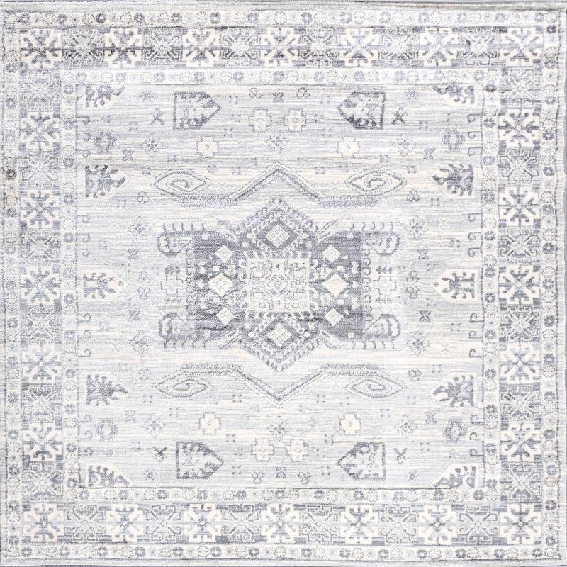 Handmade Look Light Gray Synthetic 5' Square Area Rug