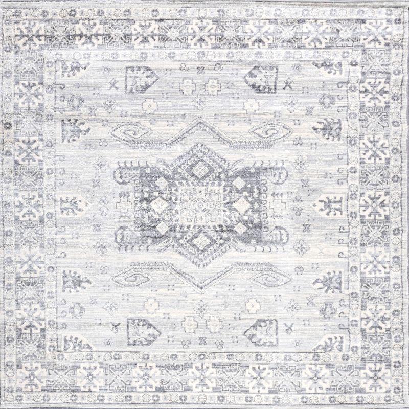 5' Square Modern Persian Vintage Medallion Area Rug, Light Gray - JONATHAN Y