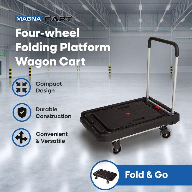 Magna Cart FF 4 Rubber 360 Degree Rotating Wheel Easy Folding Platform Transport Cart with Telescoping 36 Inch Handle