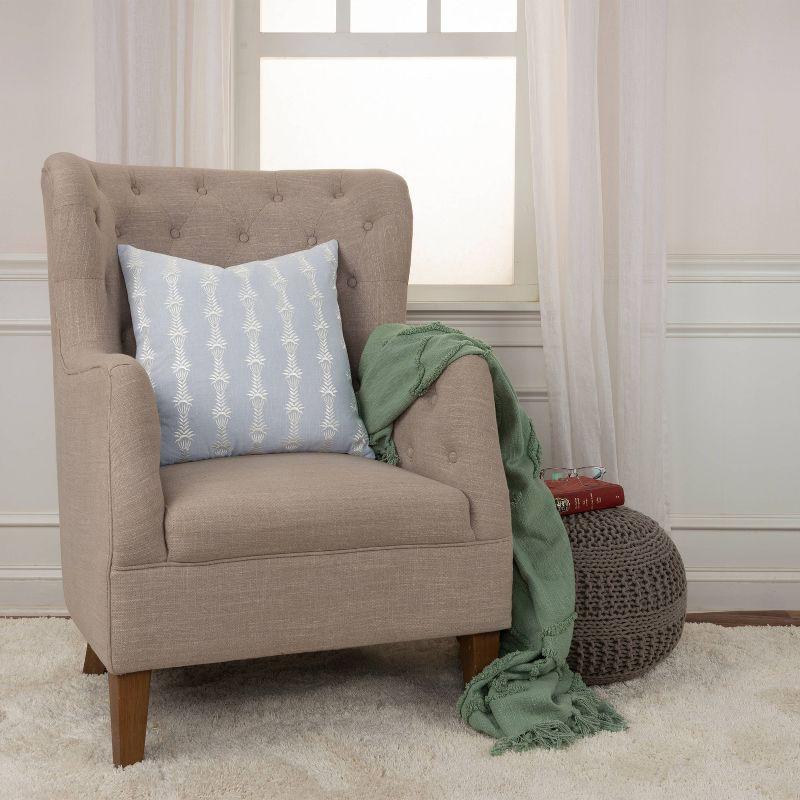 20"x20" Oversize Botanical Striped Square Throw Pillow Cover Light Blue - Rizzy Home: Cotton Canvas, Hidden Zipper, Pet Friendly