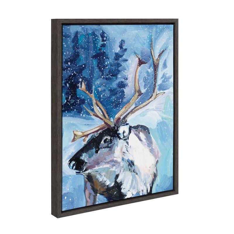 Majestic Reindeer in Snow Christmas Canvas Wall Art, 18x24, Gray Frame