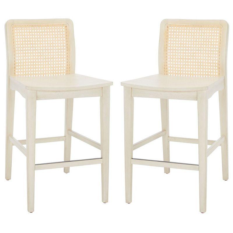 Coastal Charm White and Natural Rubberwood Barstool Set