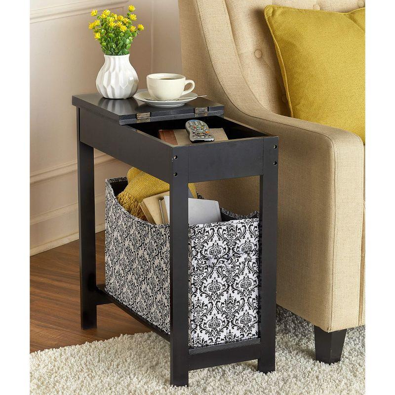 The Lakeside Collection Side Table with Fashion Print Storage Bin - Wood with Fabric Basket