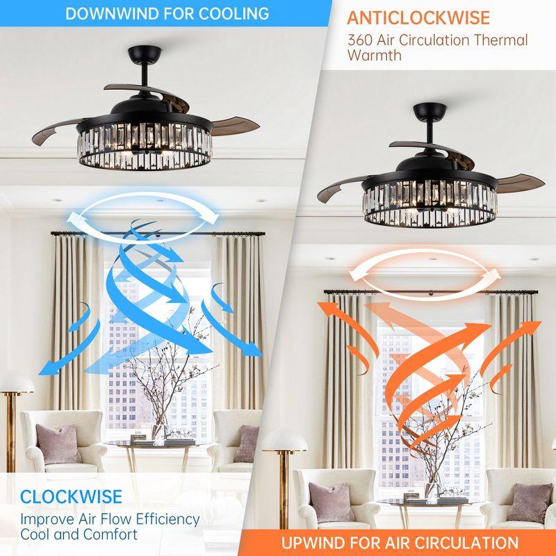 Parrot Uncle 52" Modern Black Crystal Smart Ceiling Fan, Works with Google Home/Alexa/Tuya