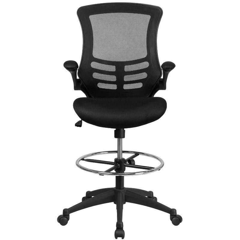 Ergonomic Black Mesh Drafting Chair with Adjustable Arms and Footrest