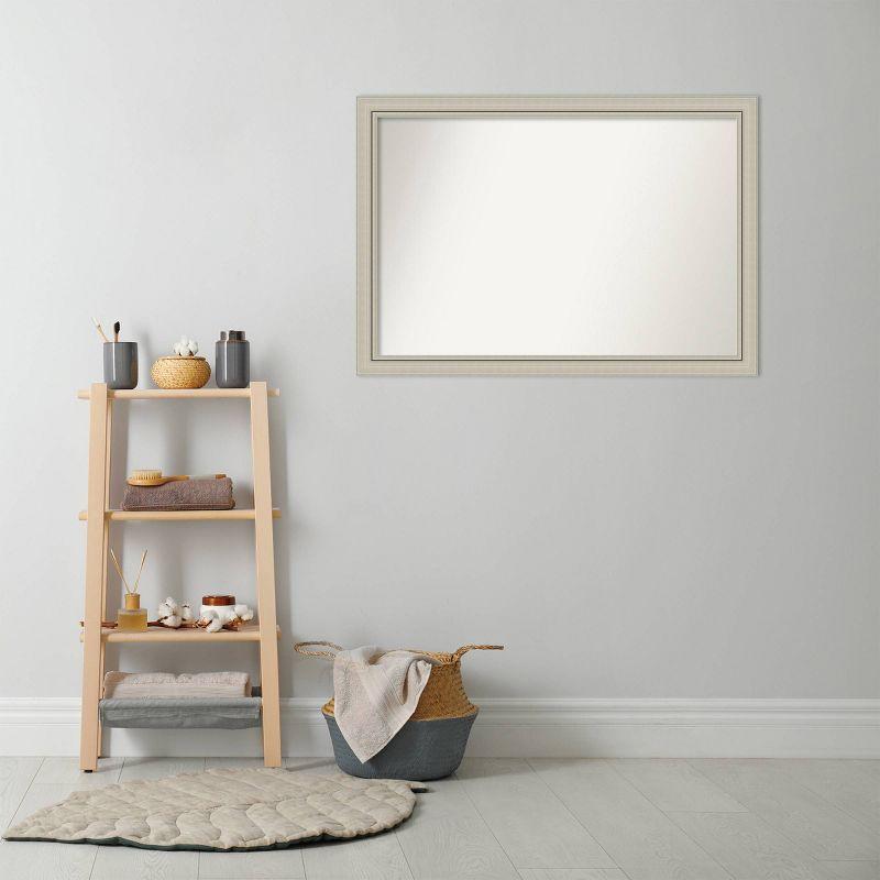 40" x 28" Non-Beveled Romano Silver Narrow Wood Bathroom Wall Mirror - Amanti Art: Modern Rectangle, Wall Mounted